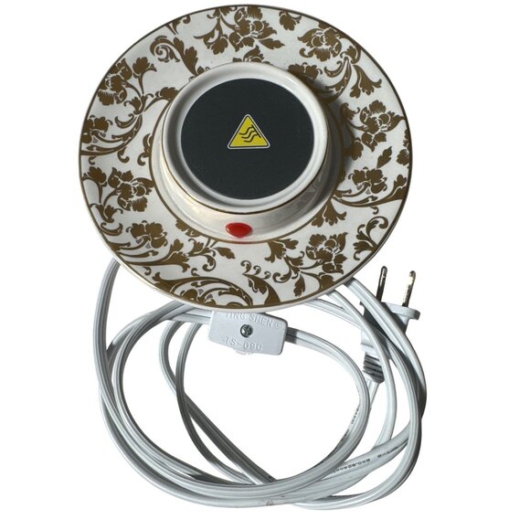Scentsy Electric Mug Warmer Floral Design Ceramic White & Gold Heating No Cup - Picture 1 of 8